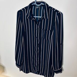 Suzy Shier Navy and Cream Striped Shirt